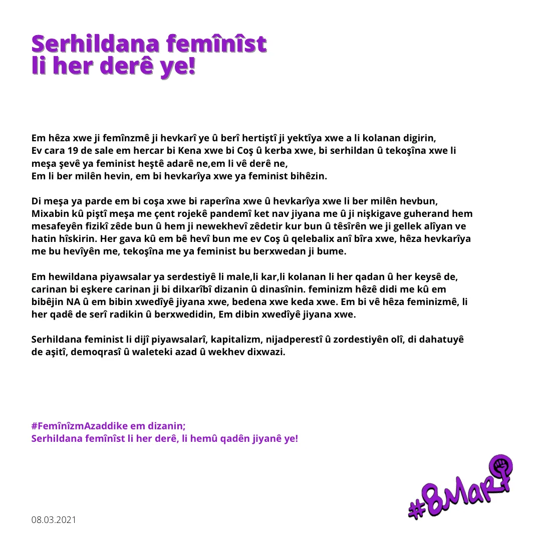 8 Mart Feminist Gece Yürüyüşü / 2021 / Basın metni görsel